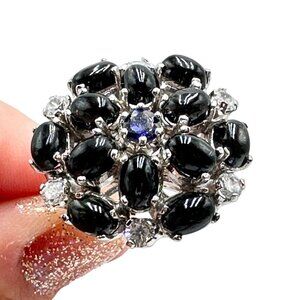 Black Tourmaline Sterling Silver Cluster Ring Size 8